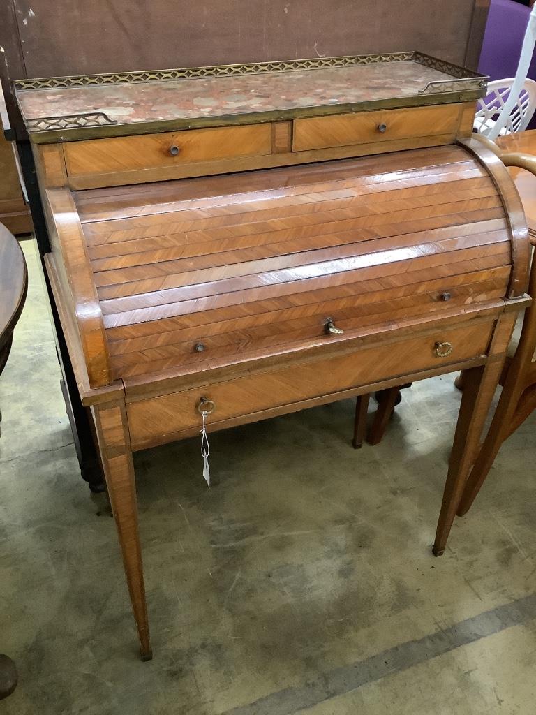 An early 20th century French kingwood tambour cylinder bureau, width 80cm depth 47cm height 108cm